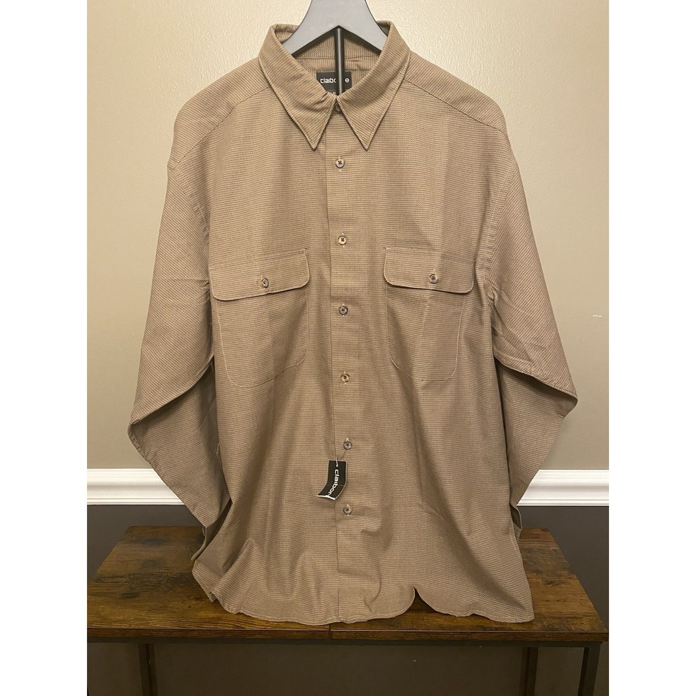 Claiborne Mens XL Brown Beige Long Sleeve Collared Button Down Cotton